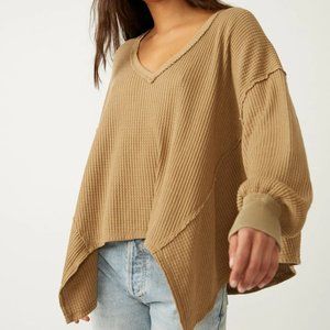 NWT Free People sz L Coraline Thermal Top Shirt in Olive Tapenade